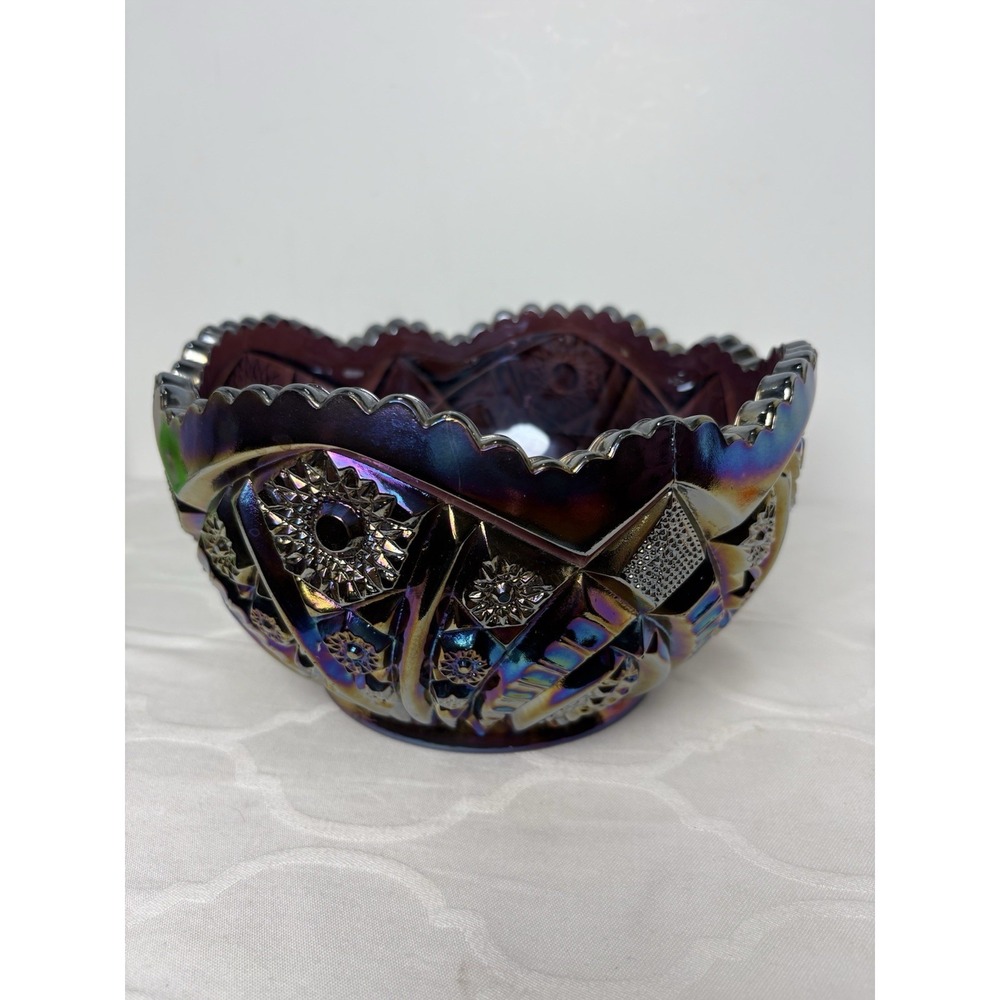 Vintage Imperial Glass Amethyst Sawtooth Glass Bowl Dish Scalloped 8.25" x 4.5"